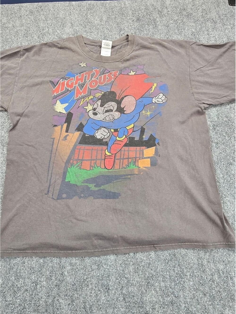 Mighty Mouse T Shirt Mens XL Gray Retro Cartoon Superhero Graphic Tee